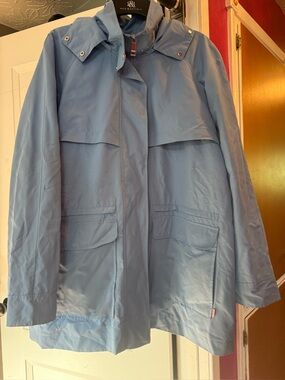 Nine West Light Blue Hooded Rain Jacket